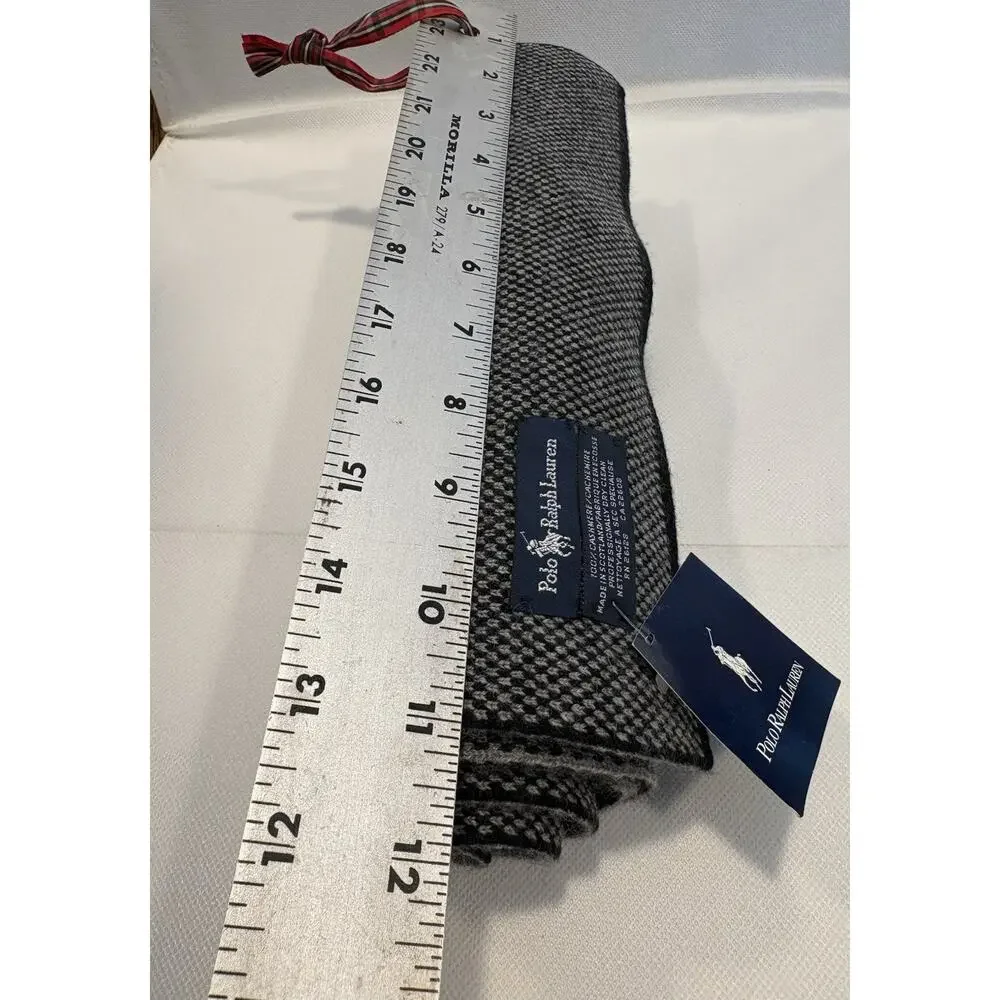 Ralph Lauren Black & White Small Check 100% Cashmere Scarf 61” x 10.5” Mens